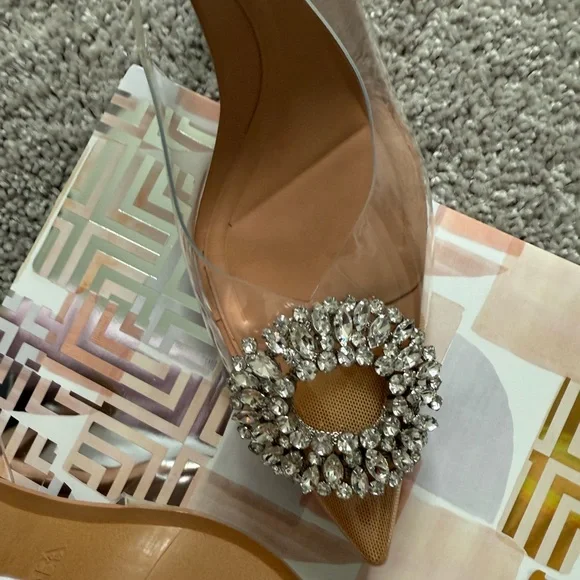 Zara Tan Slingback Heels with Crystal Embellishment size 40 - Picture 6 of 7